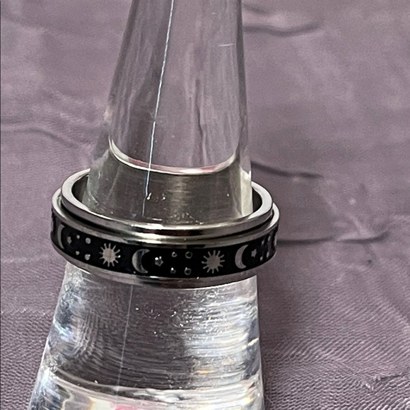 Black and Silver Celestial Center Spinning Fidget Ring - Picture 1 of 1